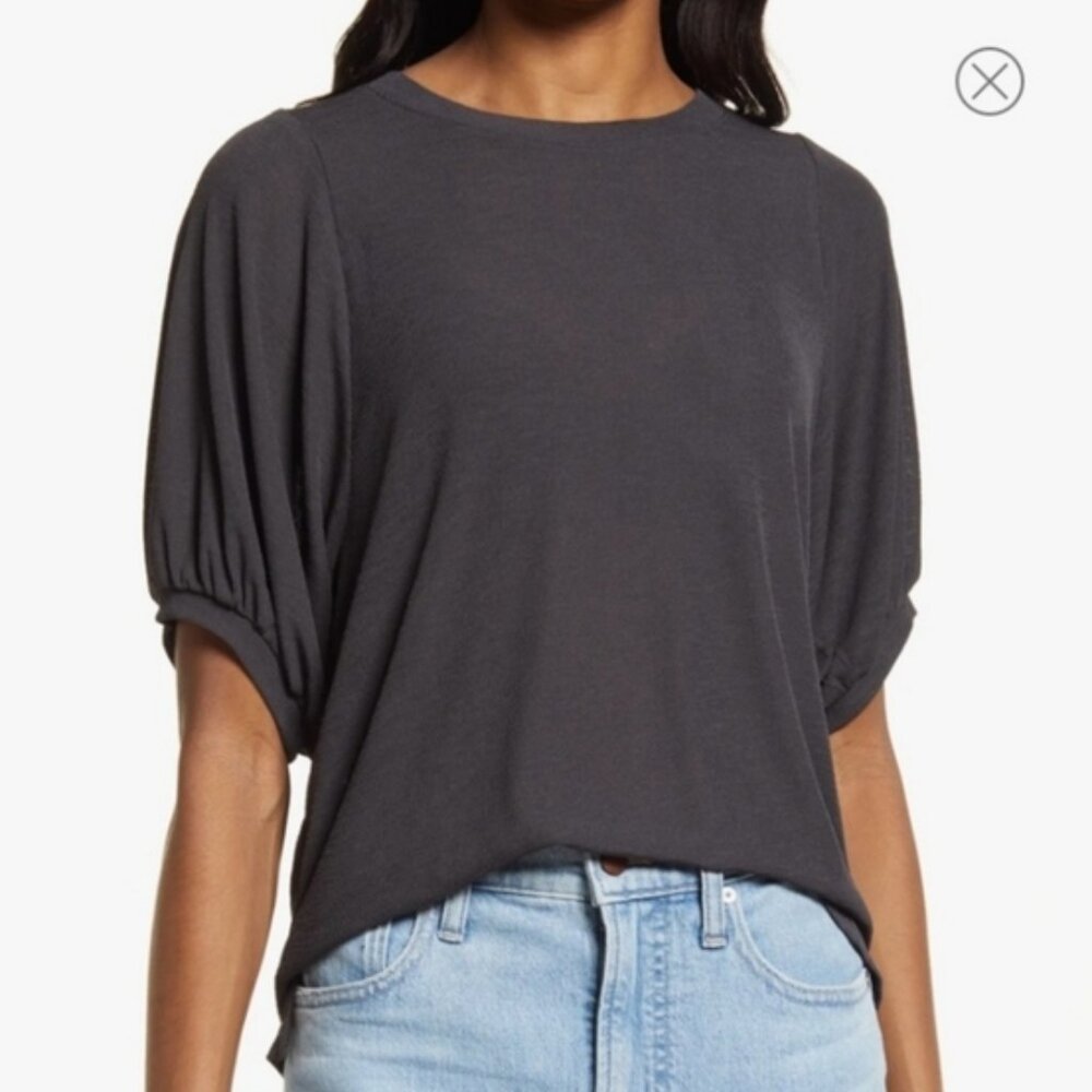 Madewell Eastover Bubble-Sleeve Tee in Black Coal Size M